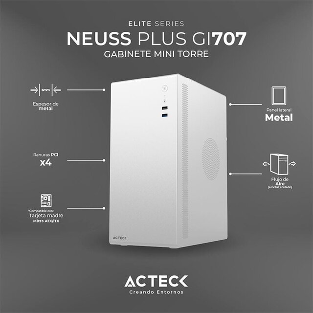 Gabinete ACTECK NEUSS GI485 Micro ATX Mini Torre Blanco