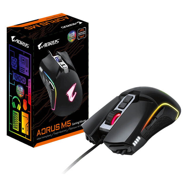 Mouse Gamer Aorus M5, Alambrico, RGB, Negro 