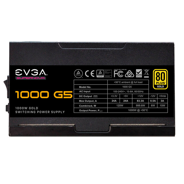 Fuente de Poder EVGA SuperNOVA 1000 G5 80 PLUS Gold, 20+4 pin ATX, 135mm, 1000W