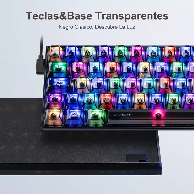 Tecaldo Gamer Terport Mecanico, RGB, 65% ,Negro/ Transparente